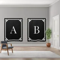 Black and White Greek Key Border Wedding Monogram Blackout Curtains