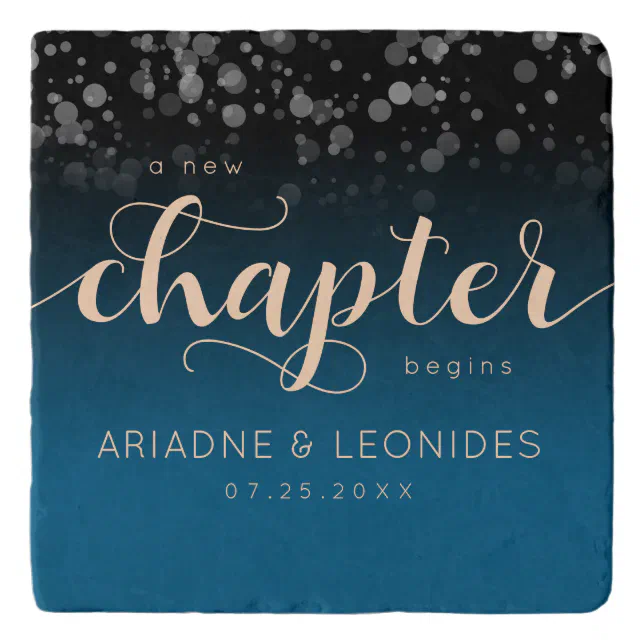 Elegant Peach Oceanic Blue Wedding A New Chapter Trivet