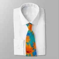 Funky orange sunflowers with aqua blue neck tie