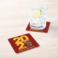 Red Gold Year of the Snake 2025 Square Paper Coaster