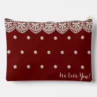 Elegant Lace and Pearls Customized Message Accessory Pouch