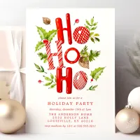 Ho Ho Ho Watercolor Holiday Christmas Party Invitation