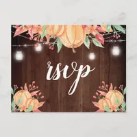 Pumpkin Harvest Autumn Lights Wedding RSVP Postcard