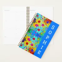 colorful flowers yellow blue pink watercolor art planner