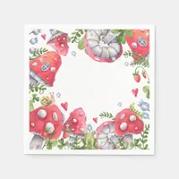 Woodland Forest Watercolor Mushroom Kids Birthday Napkins