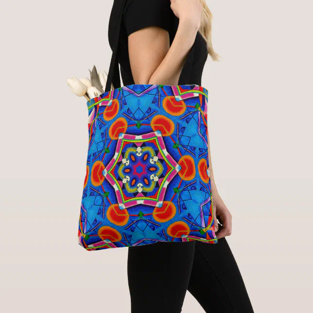 Multicolored oil painting kaleidoscope tote bag