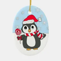 Cute Whimsical Penguin with Lollipop Personalized Ceramic Ornament