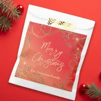 Golden Glittery Stars Sparkles on Red Christmas Favor Bag