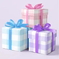 Pastel Pink Blue and Purple Easter Gingham Multi Wrapping Paper Sheets