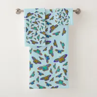 Colorful butterflies on baby blue - customizable   bath towel set