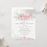 Rustic Blush Rose Gold Tea Party Baby Shower  Invitation