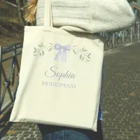 Elegant Dusty Blue Bow Name Bridesmaid Proposal Tote Bag