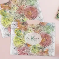 Pastel Ombre Watercolor and Ink Floral Doodles  File Folder
