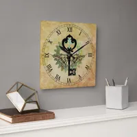 Steampunk Winged Key & Cog Wheel Square Wall Clock