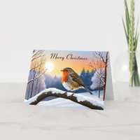 Winter Robin Redbreast Snow Scene Merry Christmas Holiday Card