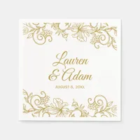 Vintage Floral Lace Wedding Napkins | Gold