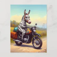 Funny Spotted Donkey on a Motorcycle Postcard