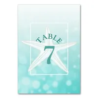 Teal Starfish Beach Wedding Table Number Card