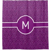 Purple Hexagons with Central Monogram Geometric Shower Curtain