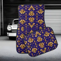 Elegant golden roses on royal blue car floor mat