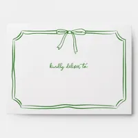 Whimsical Christmas Green Festive Bow Holiday Card Envelope