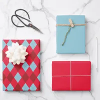 Red Blue & Crimson Christmas Argyle Wrapping Paper Sheets