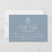 Nautical Anchor Dusty Blue Monogram Wedding  RSVP Card