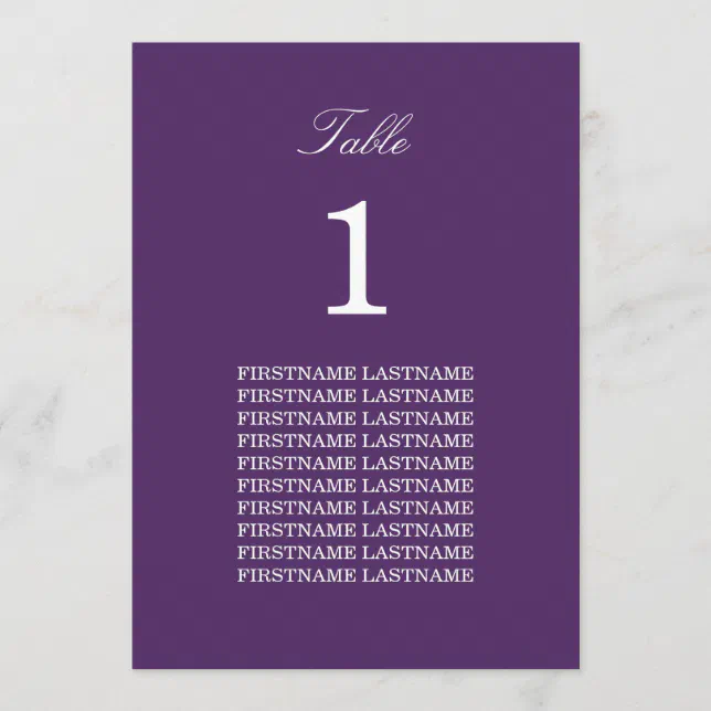 Guest Names Dark Purple Table Card