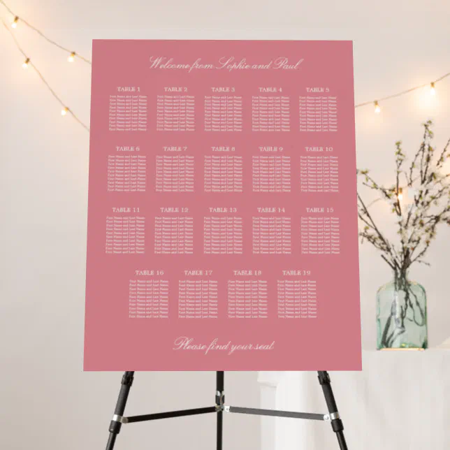 Blush Pink 19 Table Wedding Seating Chart Foam Board