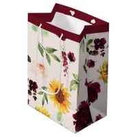 Fall Sunflowers and Burgundy Roses Bridal Shower Medium Gift Bag