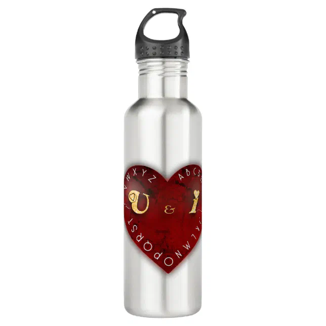 You and I - alphabet game on a red heart Stainless Steel Water Bottle