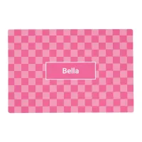 Pink Checker Pattern Dog Cat Pet Food Mat