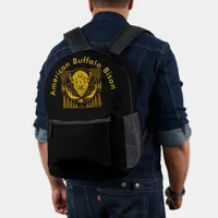 Bison Head Silhouette Against Mountain Background Printed Backpack