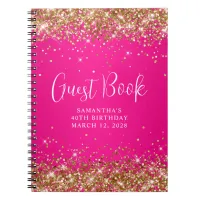 Gold Glitter Hot Pink Ombre 40th Birthday Guest Notebook