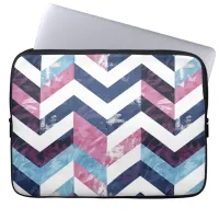 Blue Pink White Marble Chevron Laptop Sleeve