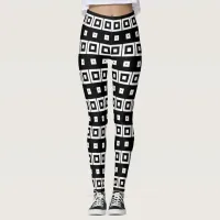 Black & White Squares Op Art Geometric Pattern Leggings