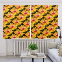 Orange Hibiscus Side View Pattern Blackout Curtains