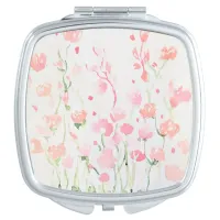 Soft Delicate Pink and Green Watercolor Flowers Makeup Mirror