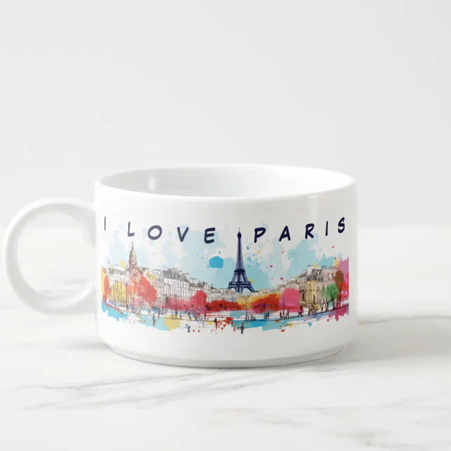 Watercolor Art of I love Paris Eiffel Tower Travel Bowl