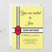 Simple Yellow Modern Elegant 1st Birthday Party Invitation