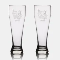 Monogram Family Name Have Sweet Christmas Etched  Pilsner Glass