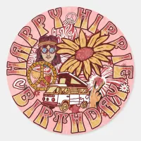 Happy Hippie Birthday Retro Colors Classic Round Sticker