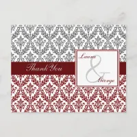 red damask wedding Thank You Postcard