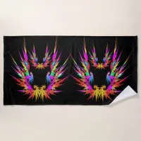 Phoenix - colorful fractal art on black beach towel