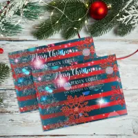 Red And Blue Stripes Snowflakes Merry Christmas Envelope