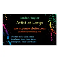 [Paint Splatter] Modern Abstract Artist Black Business Card Magnet