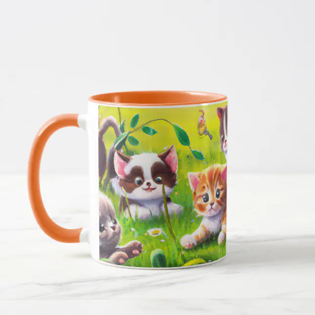 Whimsical Cats Playing in the Grass Mug