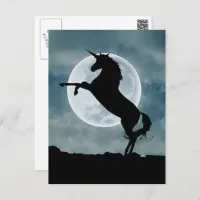 Unicorn Silhouette Full Moon Night Sky Postcard