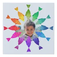 Rainbow fish in ocean cute colorful pattern faux canvas print