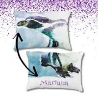 Cute Penguin Black and White Watercolor Name Accent Pillow